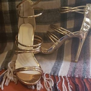Gold strappy heels